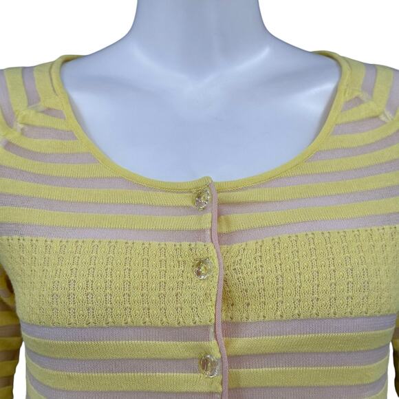 Moth Anthropologie Sweater Women Small Yellow Sunglow Cardigan Stripe Sheer Boho - Picture 2 of 9